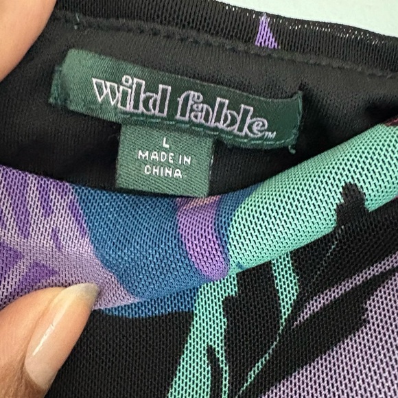 Wild Fable Womens Mesh Side Ruched Mini Skirt Large Black Tropical Leaf Print - Picture 11 of 16